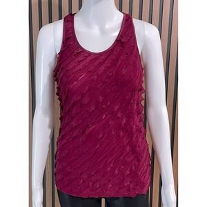 Wet Seal Women's M Red Tank Top Racerback Ruffle 2000s Y2k Party Stretch Mesh